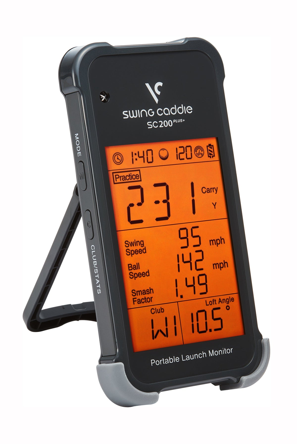 Swing Caddie SC200 Plus on its stand