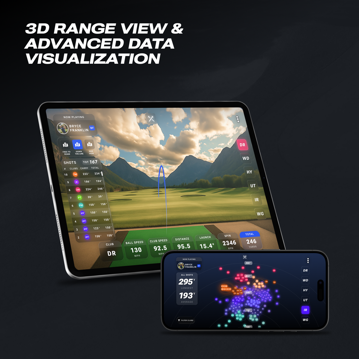 Blue Tees Rainmaker 3D range view in the app