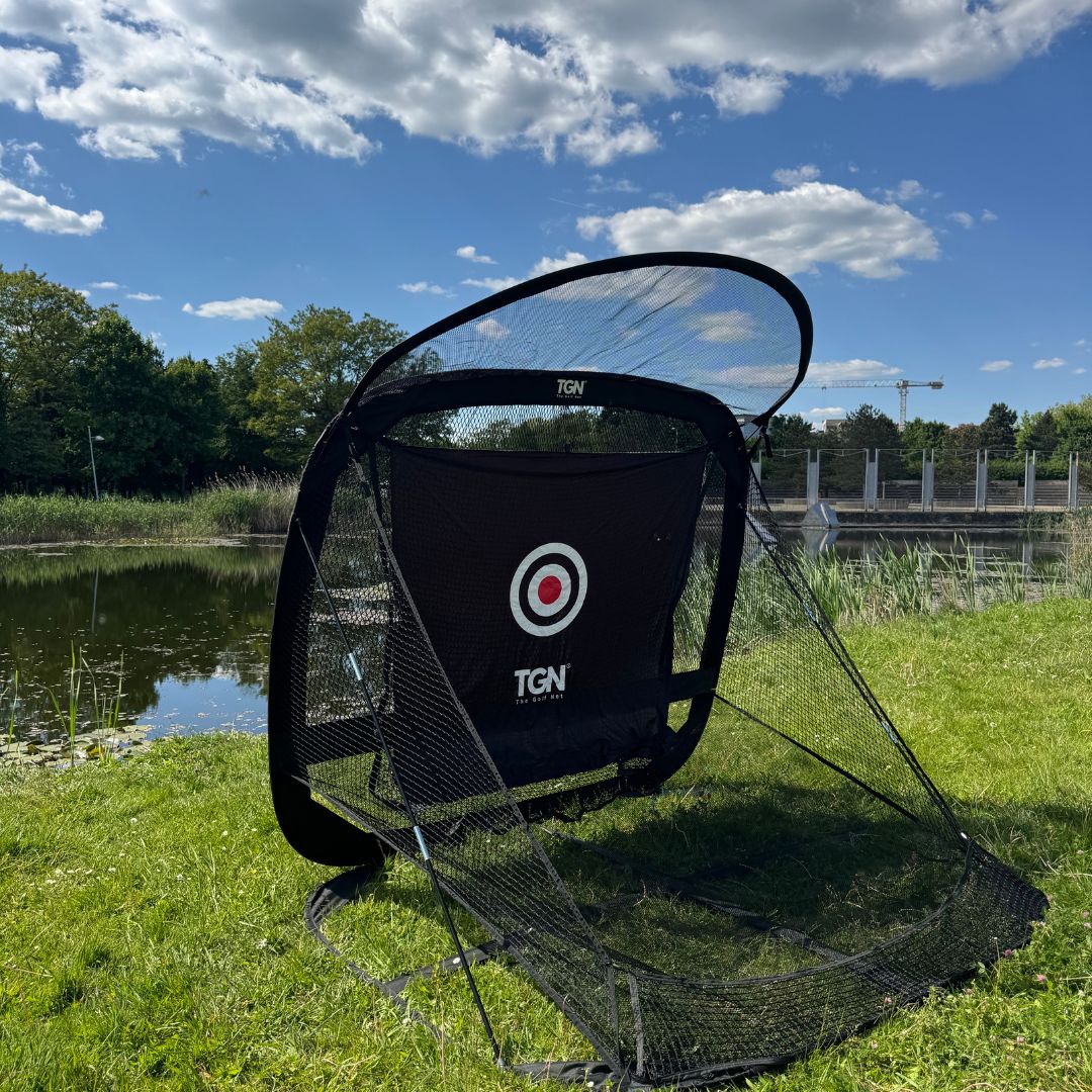 Voice Caddie TGN 7 golf net set up outdoors